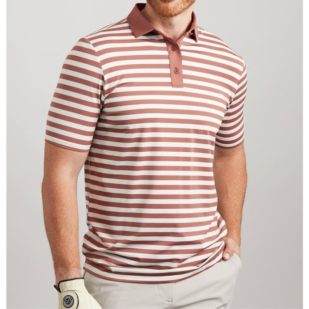 NWOT Asher Golf Rust Color Sailor Stripe Polo Shirt Men's Medium